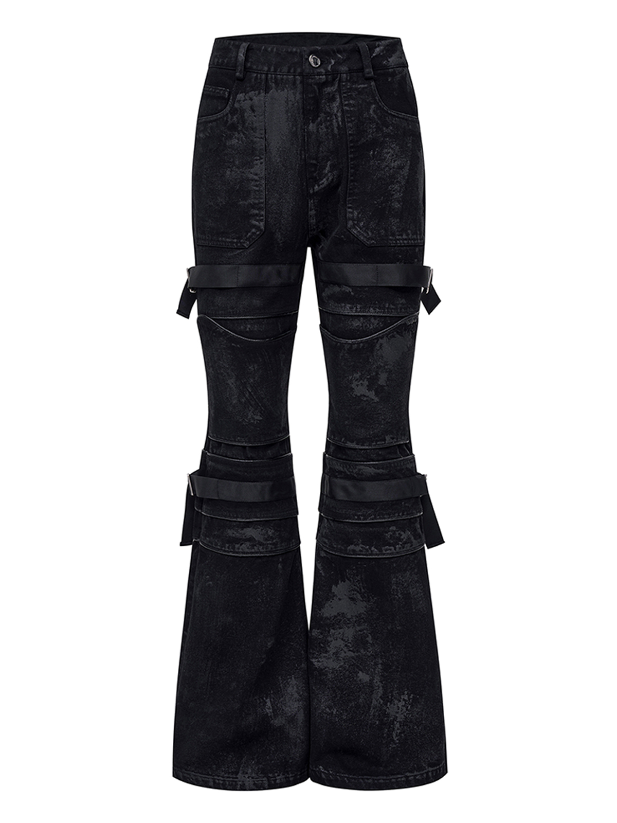 WAXED BONDAGE SLIGHT FLARE DENIM-BLACK