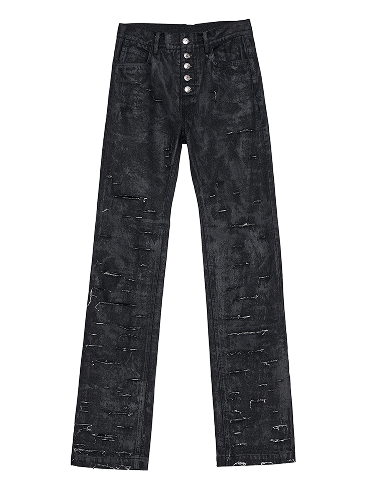 WAXED DISTRESSED 5-BUTTON SLIM STRAIGHT JEANS