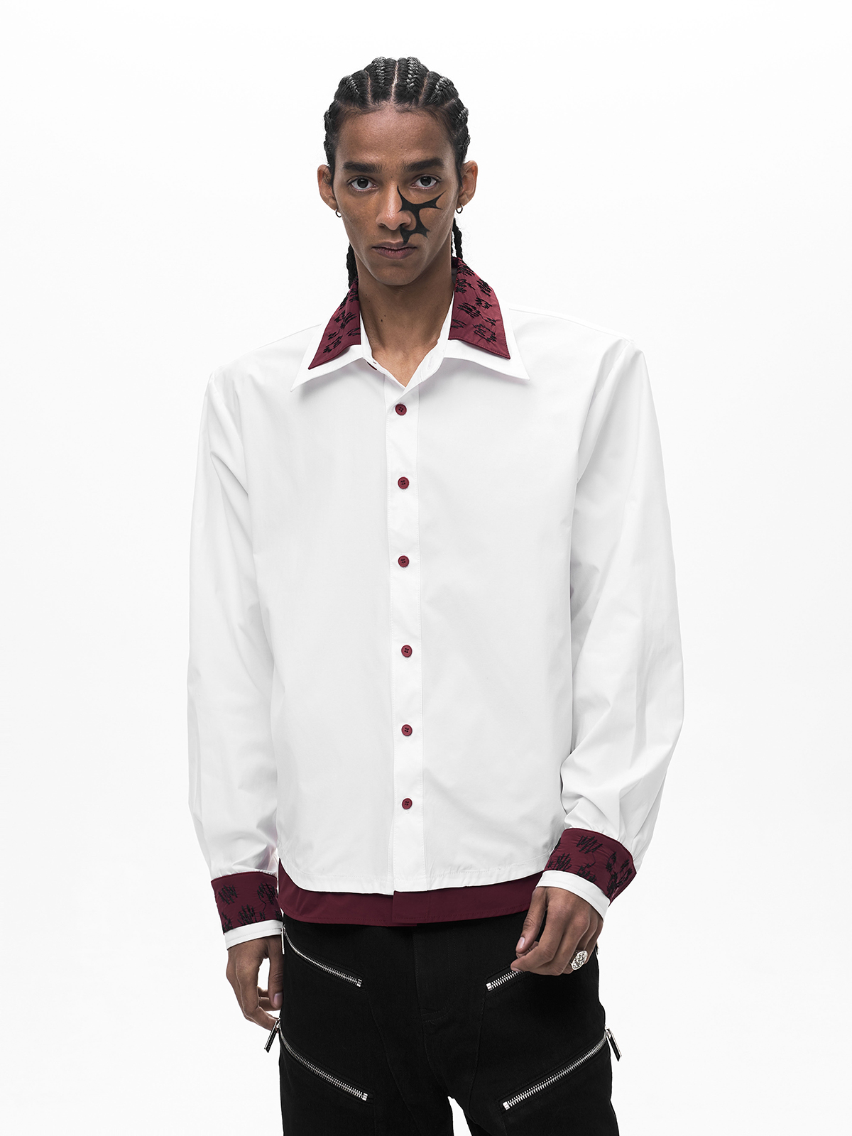 FAKE TWO-PIECE DOUBLE COLLAR SHIRT-WHITE