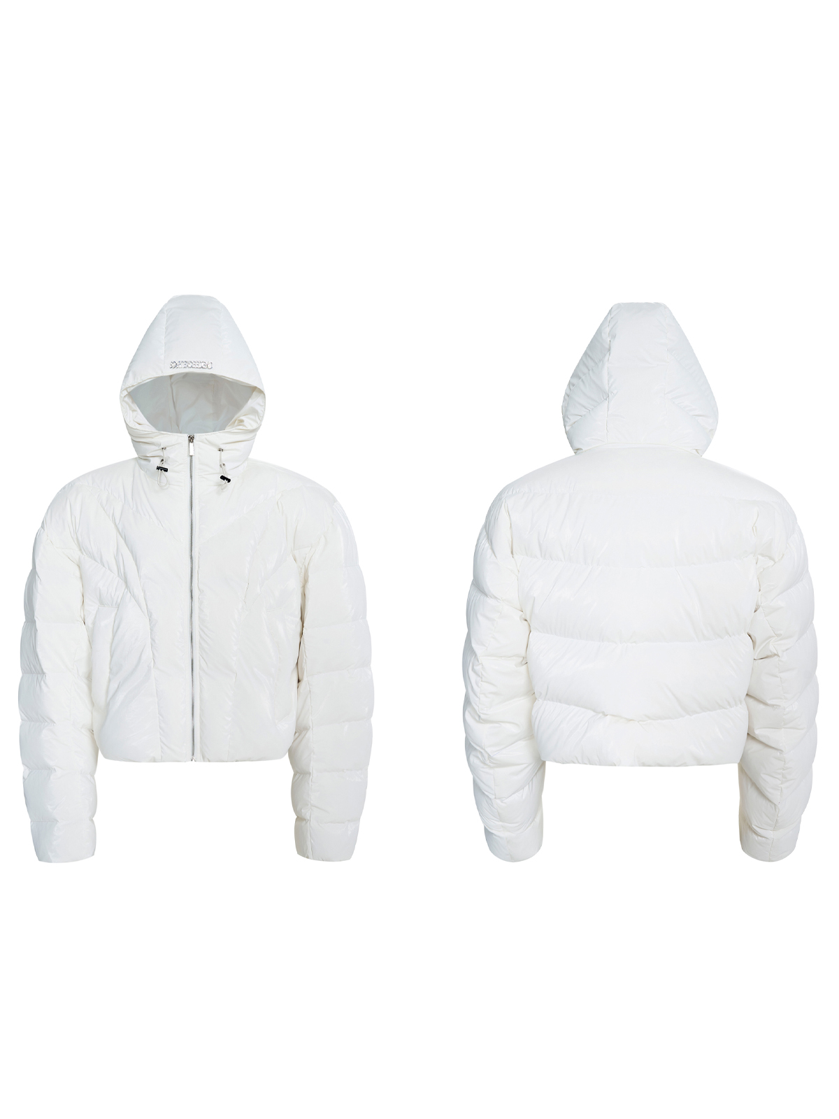 ARCTIC WHITE HIGH-GLOSS CROPPED HOODED PUFFER
