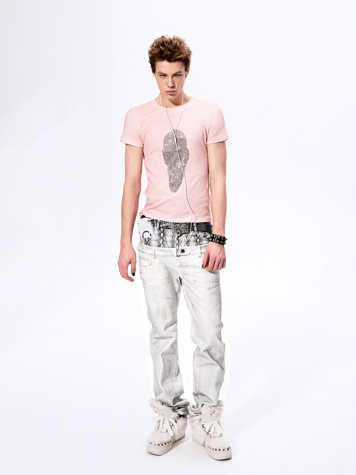 SNAKESKIN WAISTBAND STRAIGHT JEANS