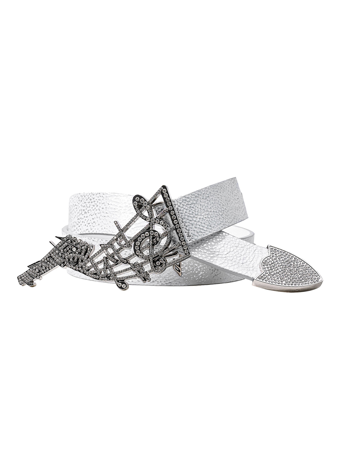 RHINESTONE MUSIC NOTE LEATHER BELT-WHITE