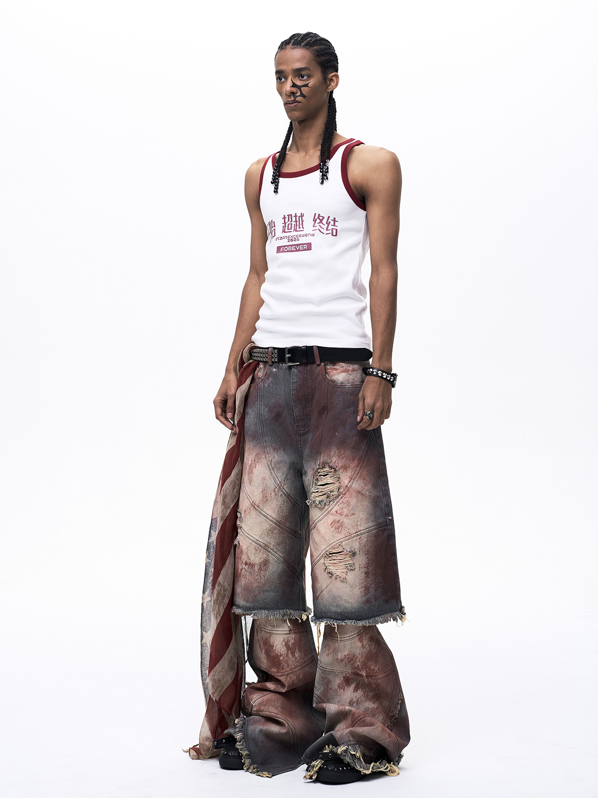 "START EXCEED END" GRAPHIC RINGER TANK TOP-WHITE/RED