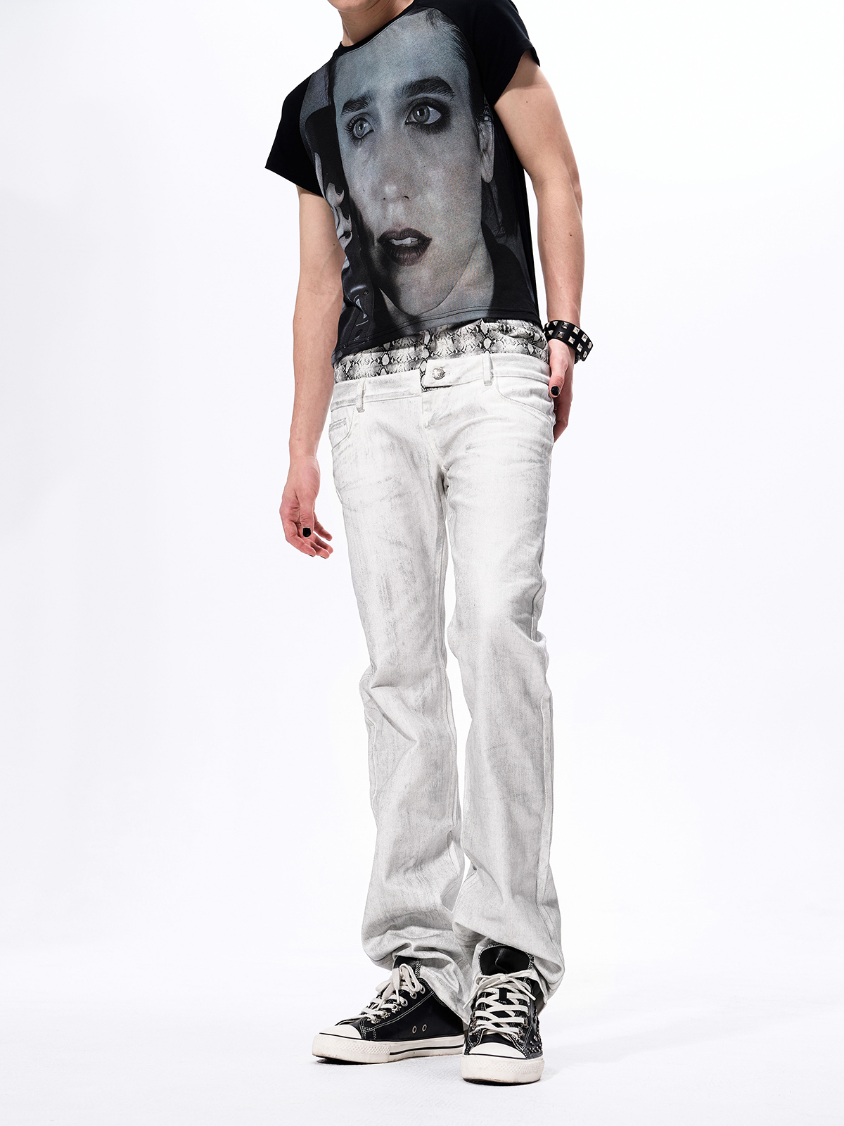 SNAKESKIN WAISTBAND STRAIGHT JEANS