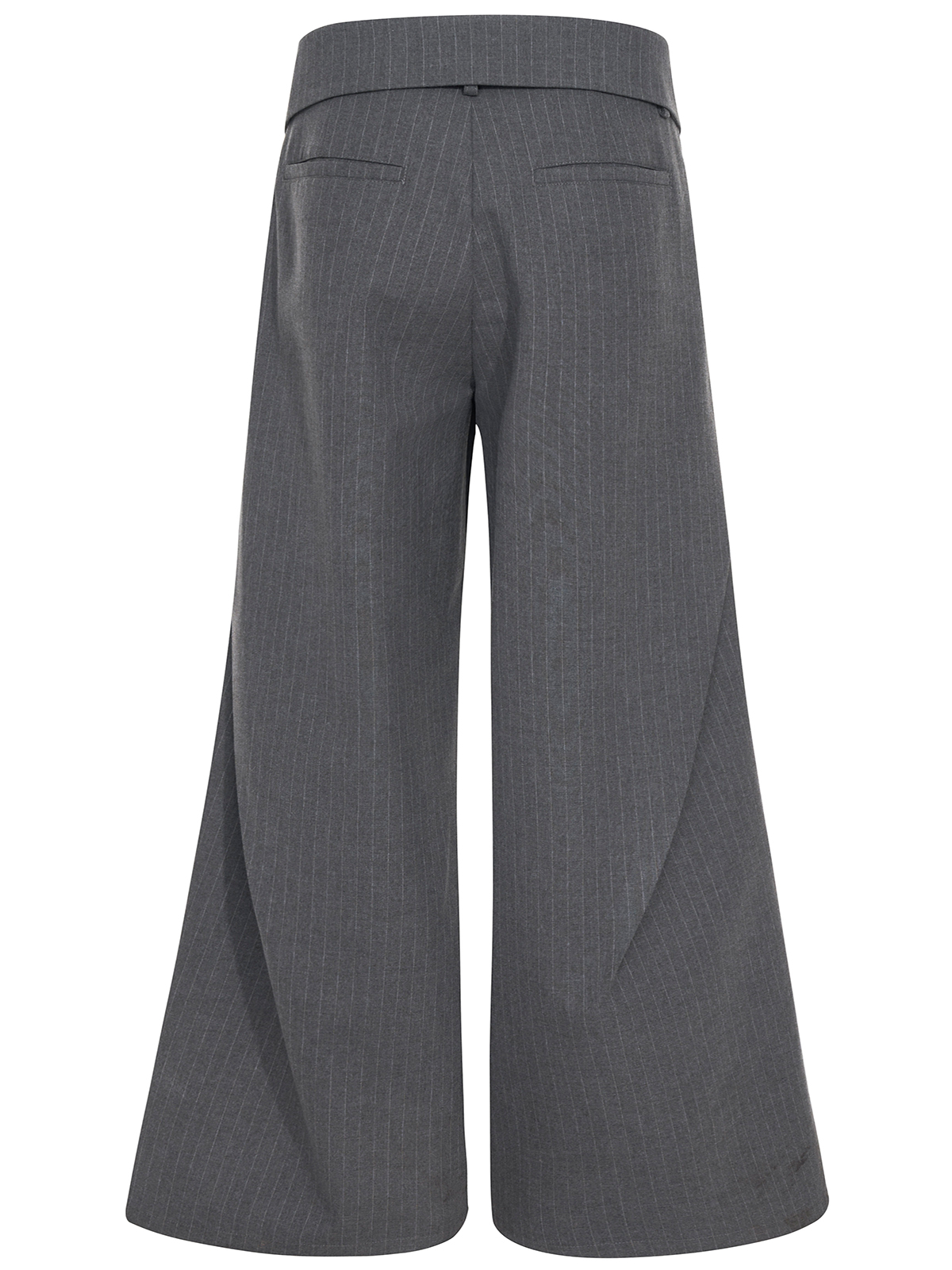 FOLD-OVER WAIST PINSTRIPE WIDE-LEG TROUSERS-GREY
