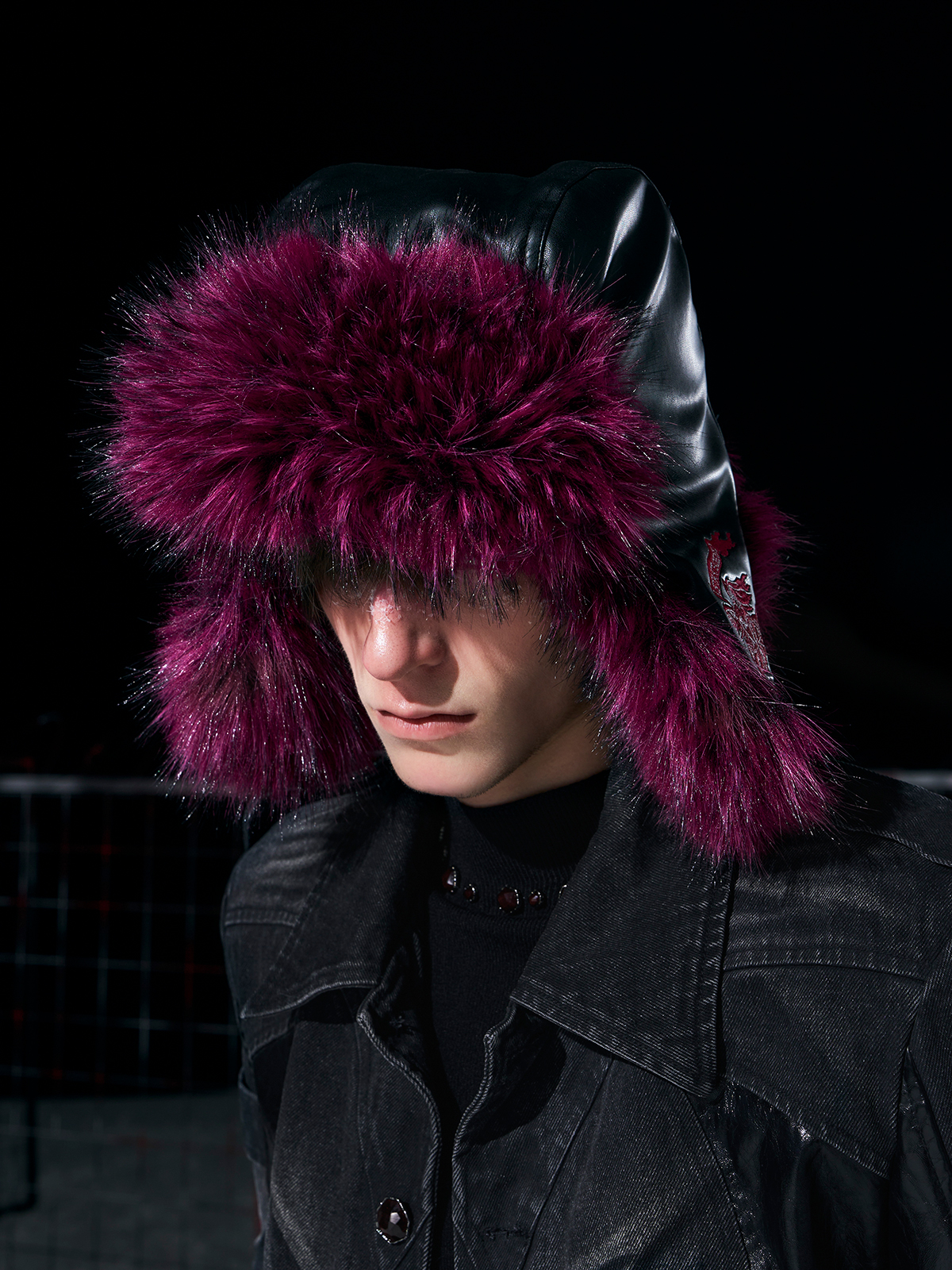 ROSE RED LEATHER FUR TRAPPER