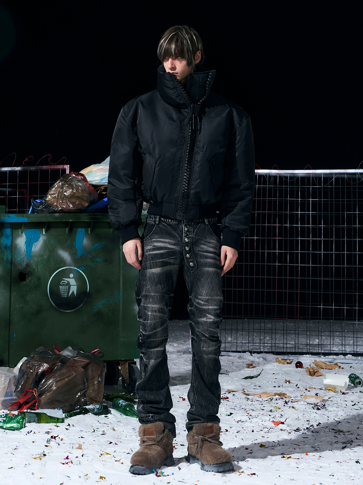 Heavy-Zip High-Collar Down Jacket-Black