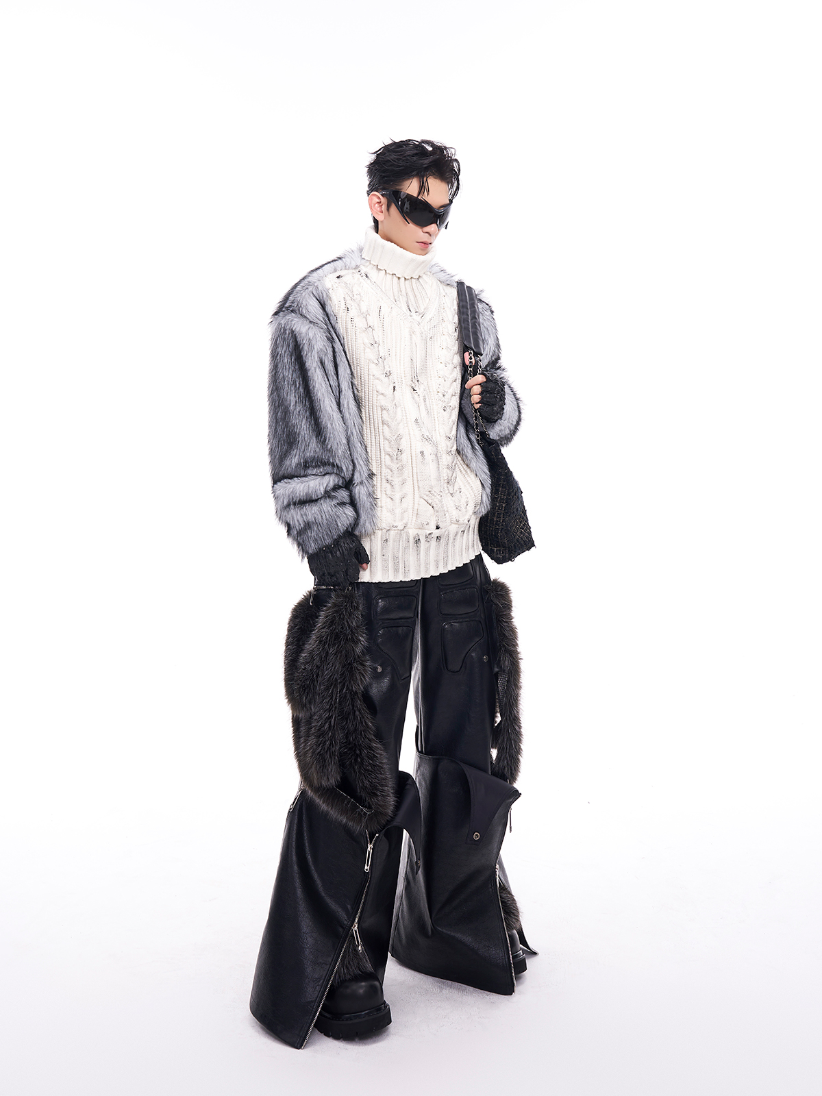 DIRTY WHITE KNIT & SILVER GREY FUR HYBRID PULLOVER-START EXCEED END