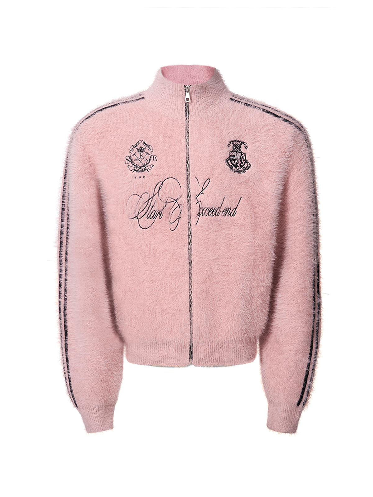 FUZZY CREST ZIP KNIT-PINK