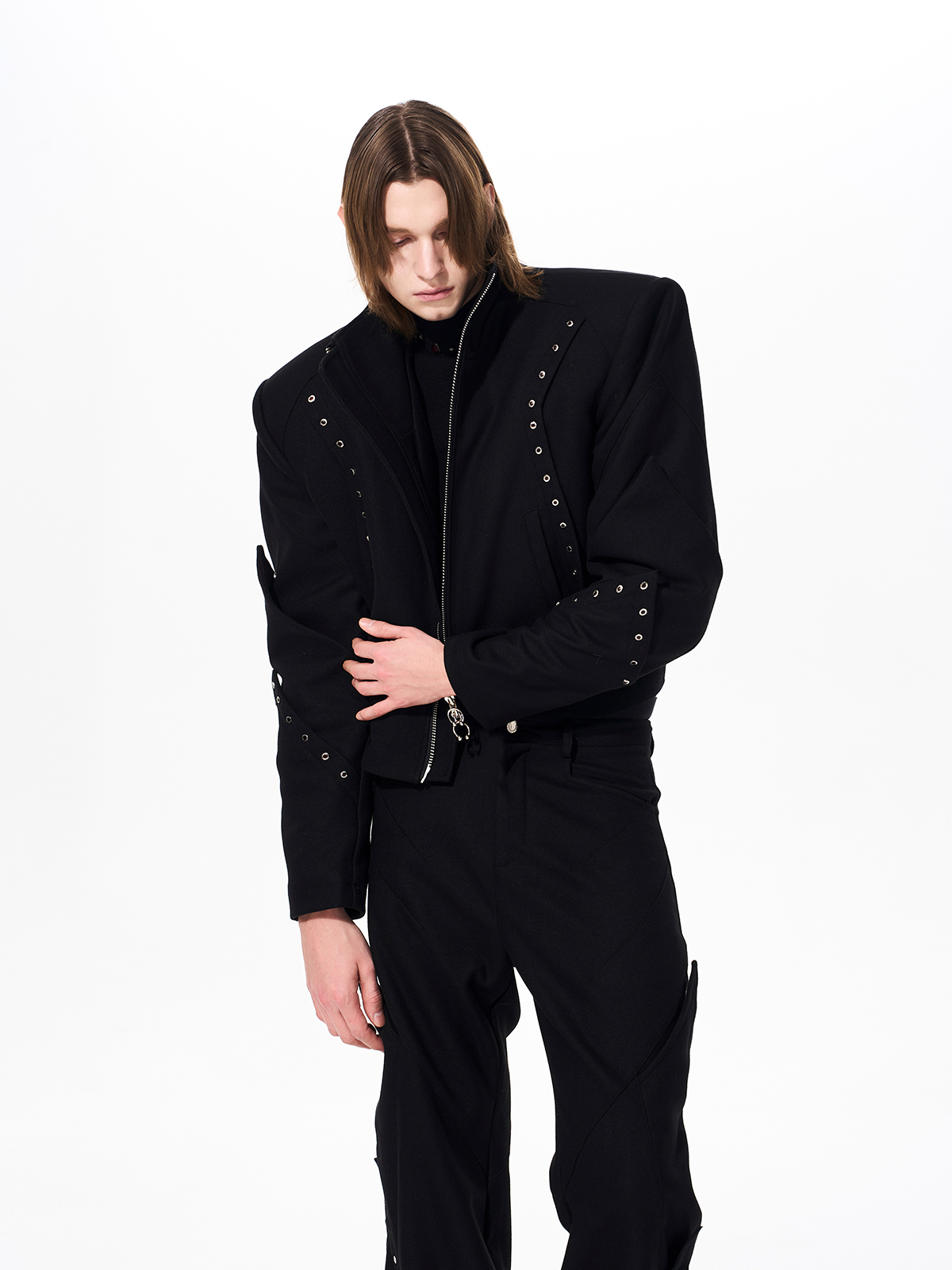 RIVET STRUCTURED CROPPED JACKET & FLARED PANTS SET