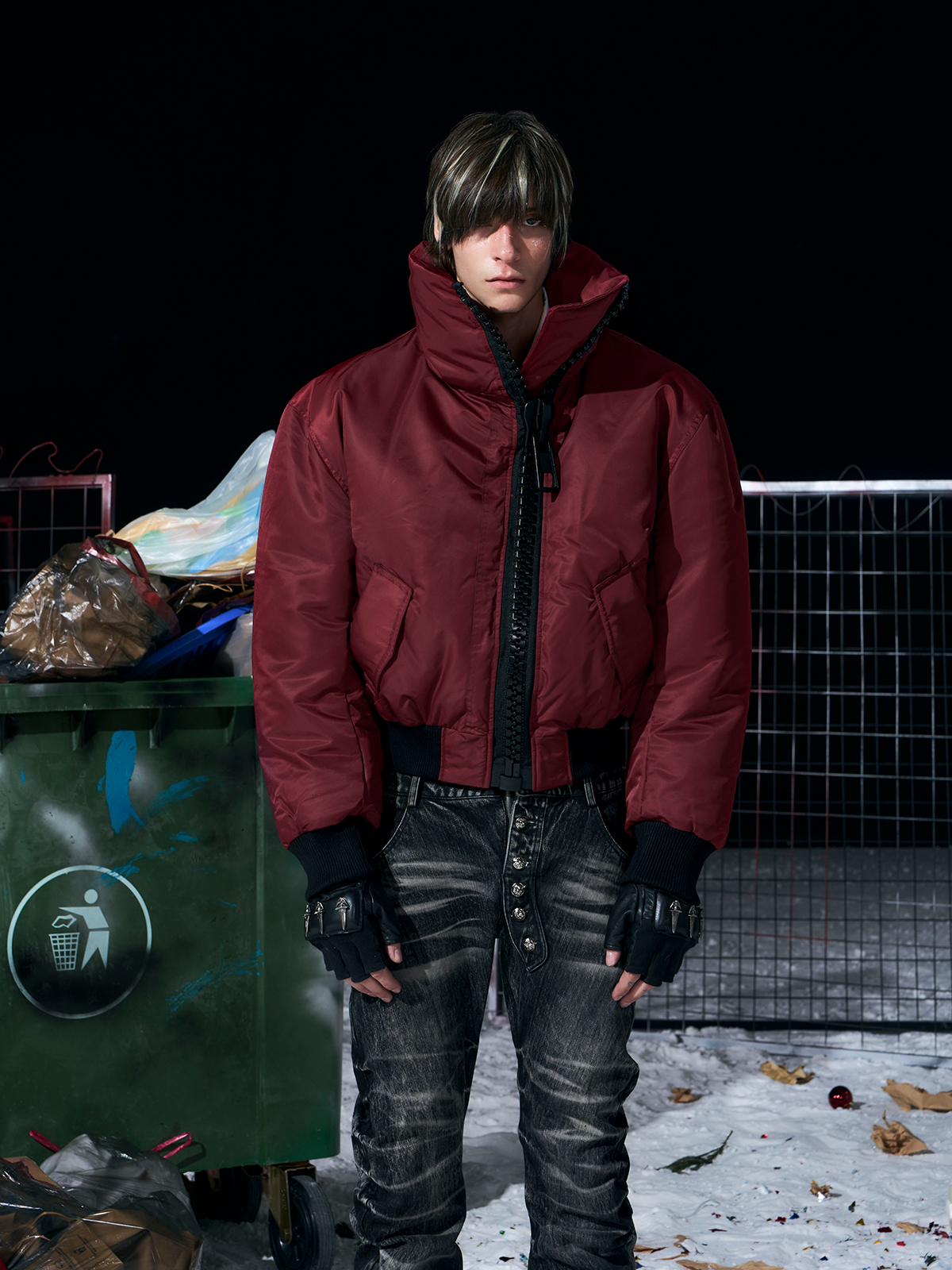 Heavy-Zip High-Collar Down Jacket-Burgundy