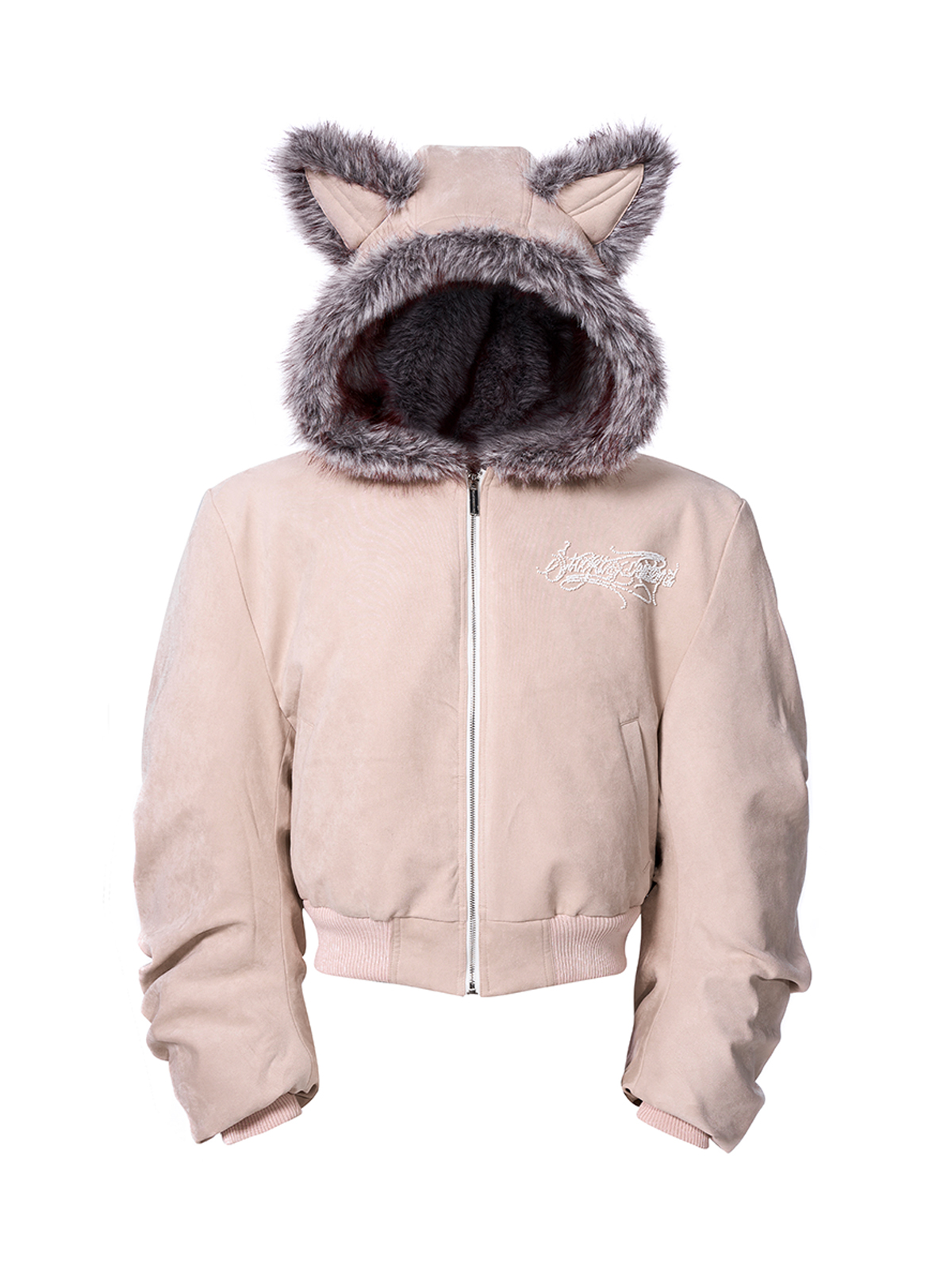 RABBIT EAR PADDED SUEDE JACKET-PINK