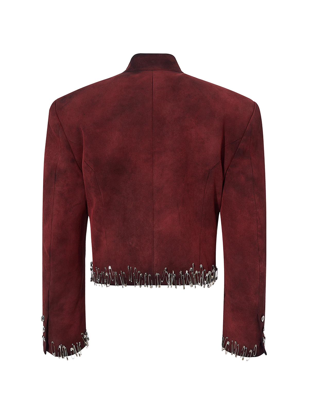 DISTRESSED SUEDE SAFETY PIN CROPPED JACKET-RED