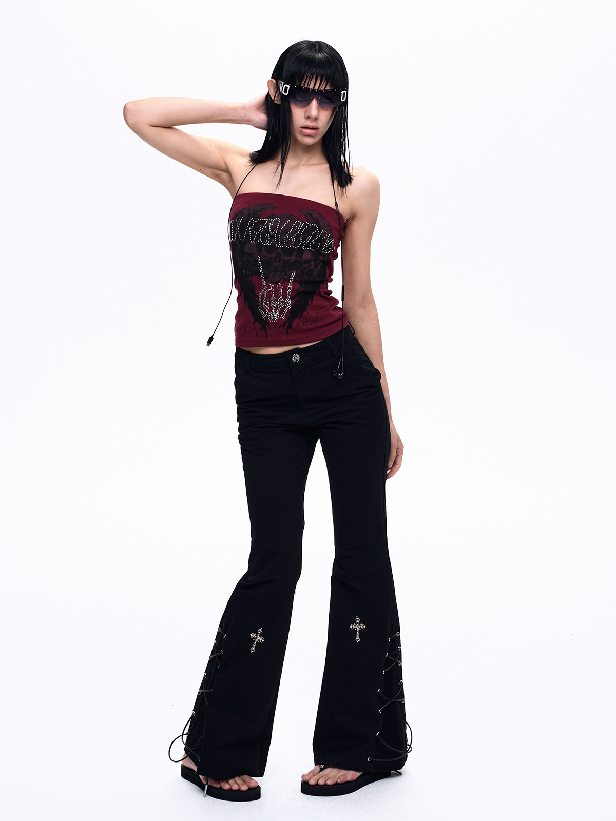 CROSS LACE-UP FLARE PANTS