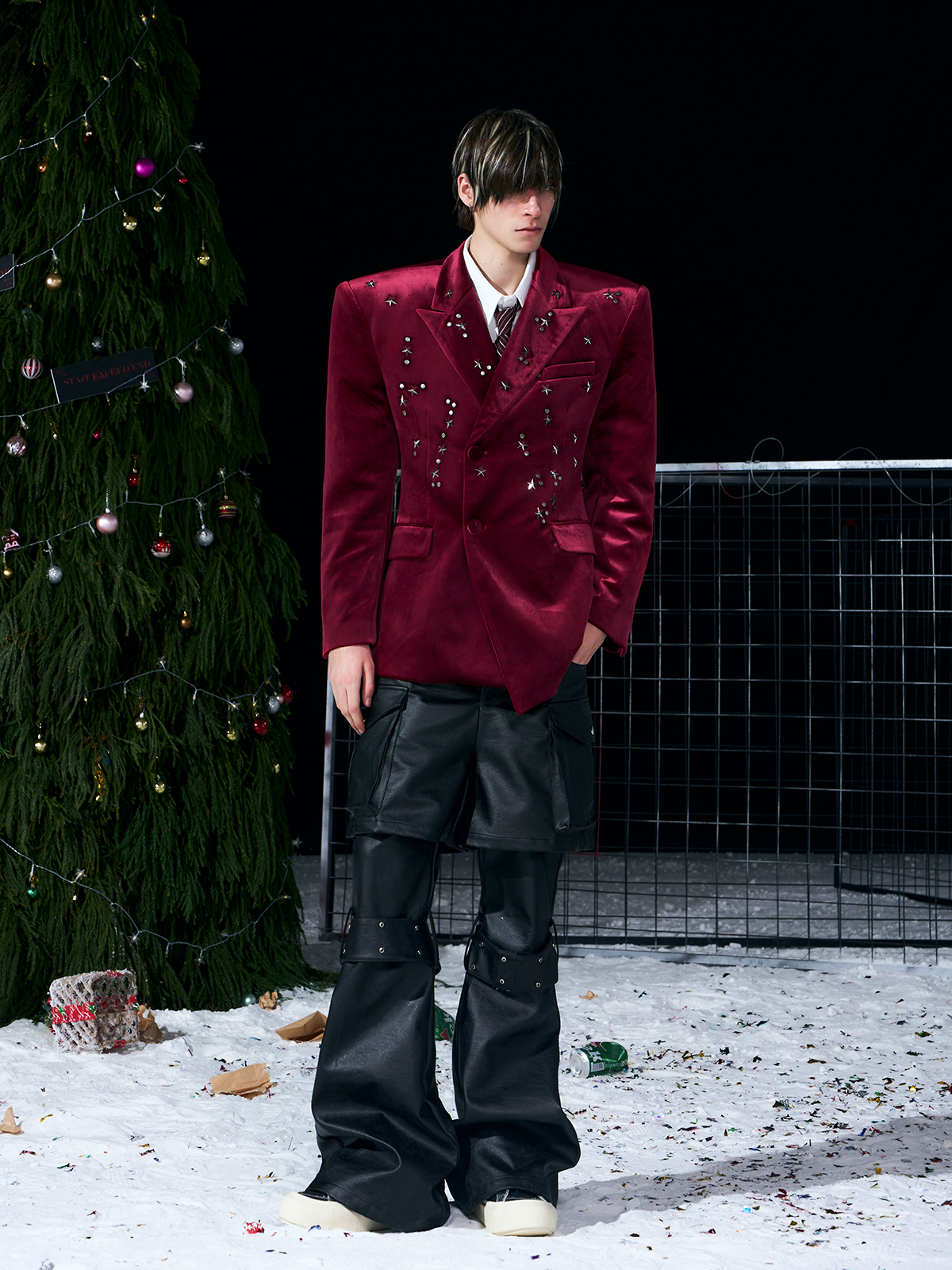 Galaxy Star-Studded Velvet Blazer-Burgundy