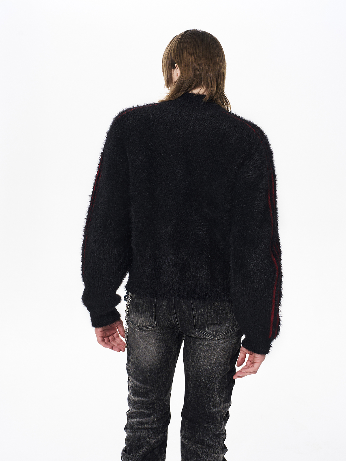 FUZZY CREST ZIP KNIT-BLACK