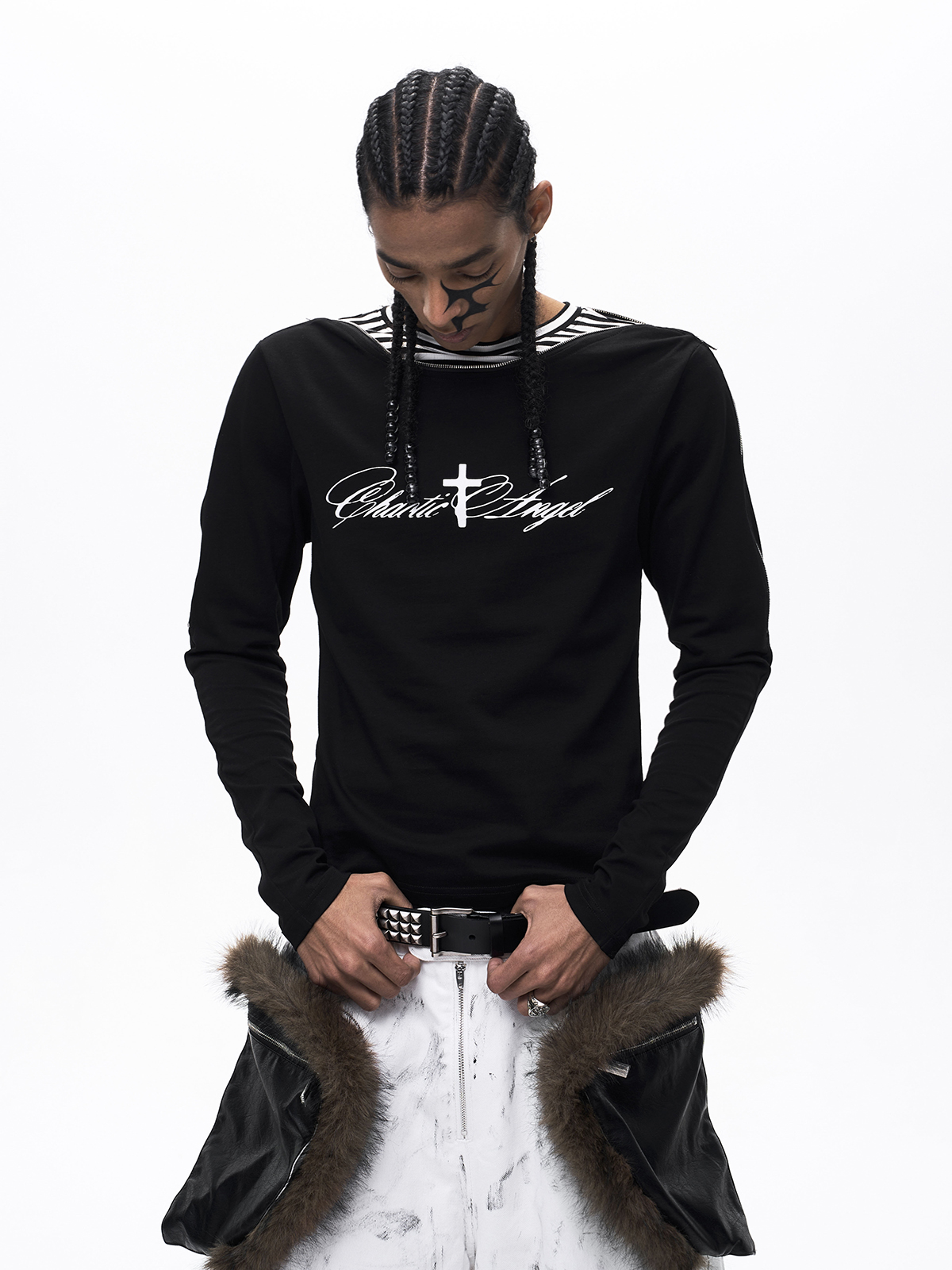 DECONSTRUCTED ZIP MOCK LAYER LONG SLEEVE-BLACK