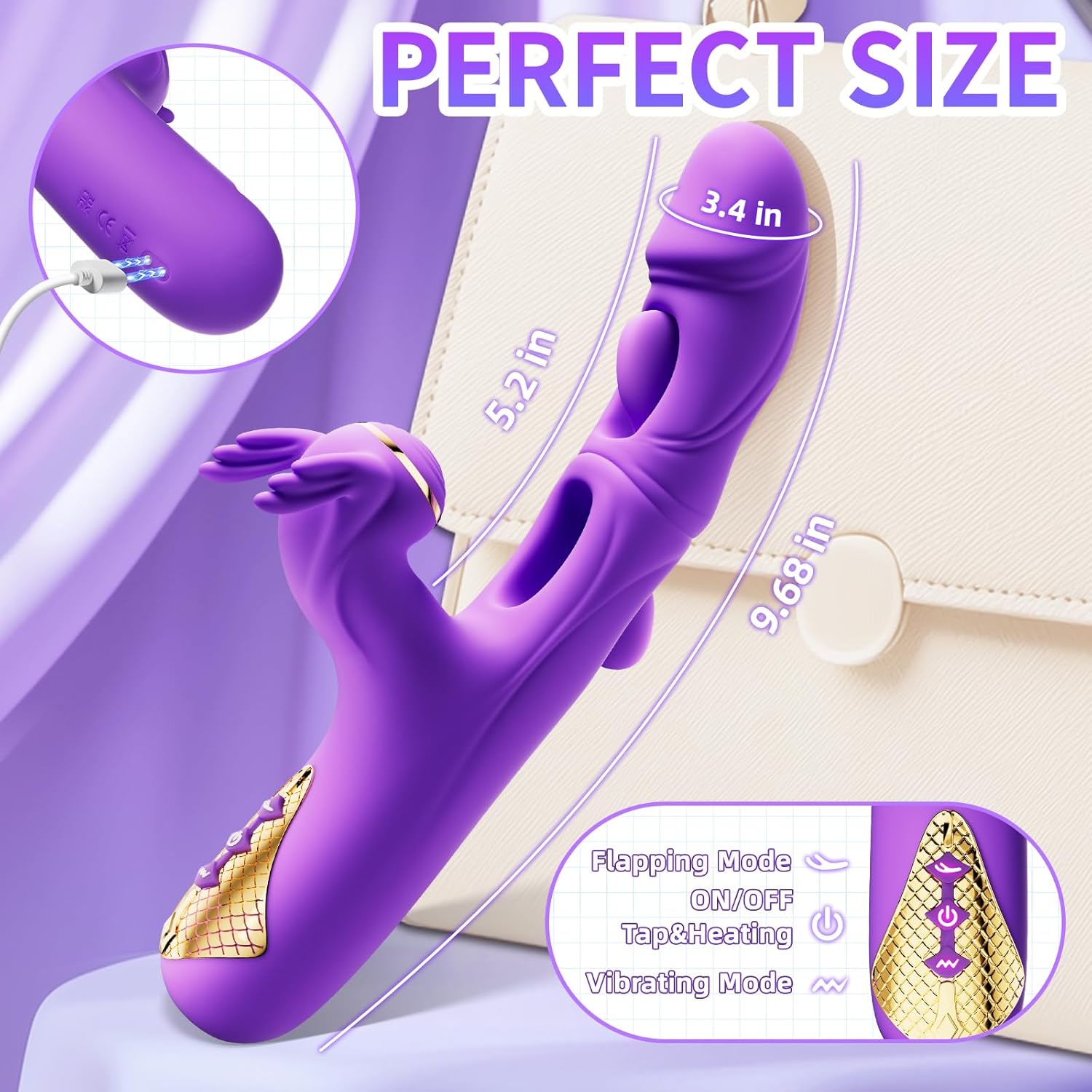 Double Tongue Licking & Vibrating Dildo - 7 Flapping Modes & 10 Vibrations for G-Spot & Clitoral Stimulation