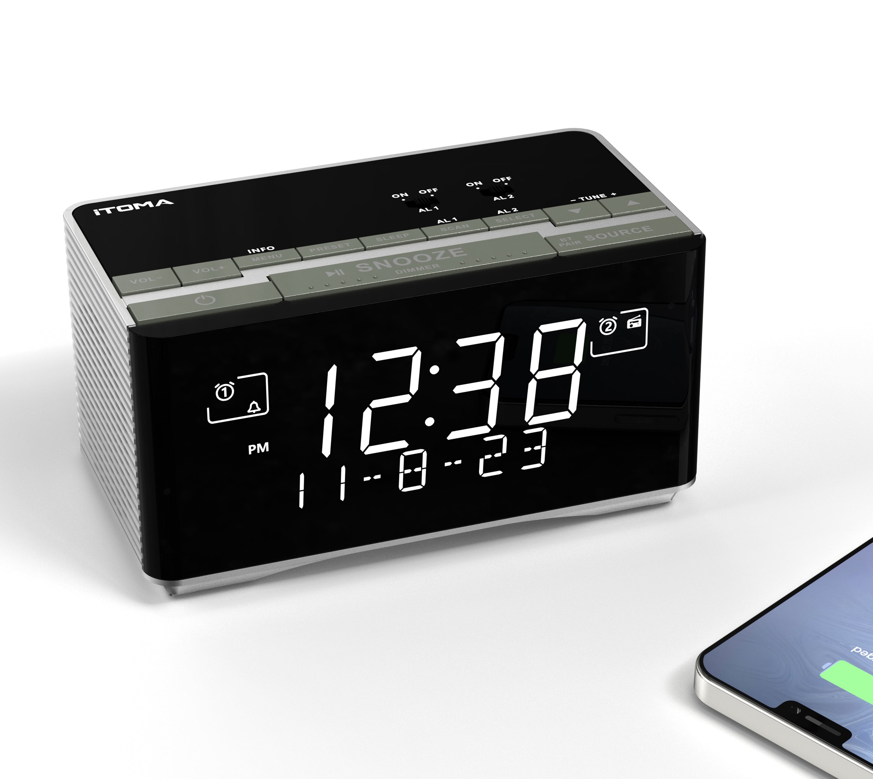 Alarm Clock with DAB&FM Radio USB Charging Port, Bluetooth Stereo Speaker, Headphone Jack, Dual Alarm, Snooze, Dimmable LCD Display iTOMA 3501D