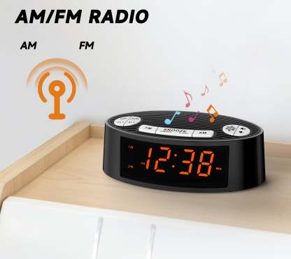 Digital iTOMA AM/FM Alarm Clock Radio with Dual Alarm, Sleep Timer & Snooze Functions, Orange LED Display, 4-Level Dimming Option 3301