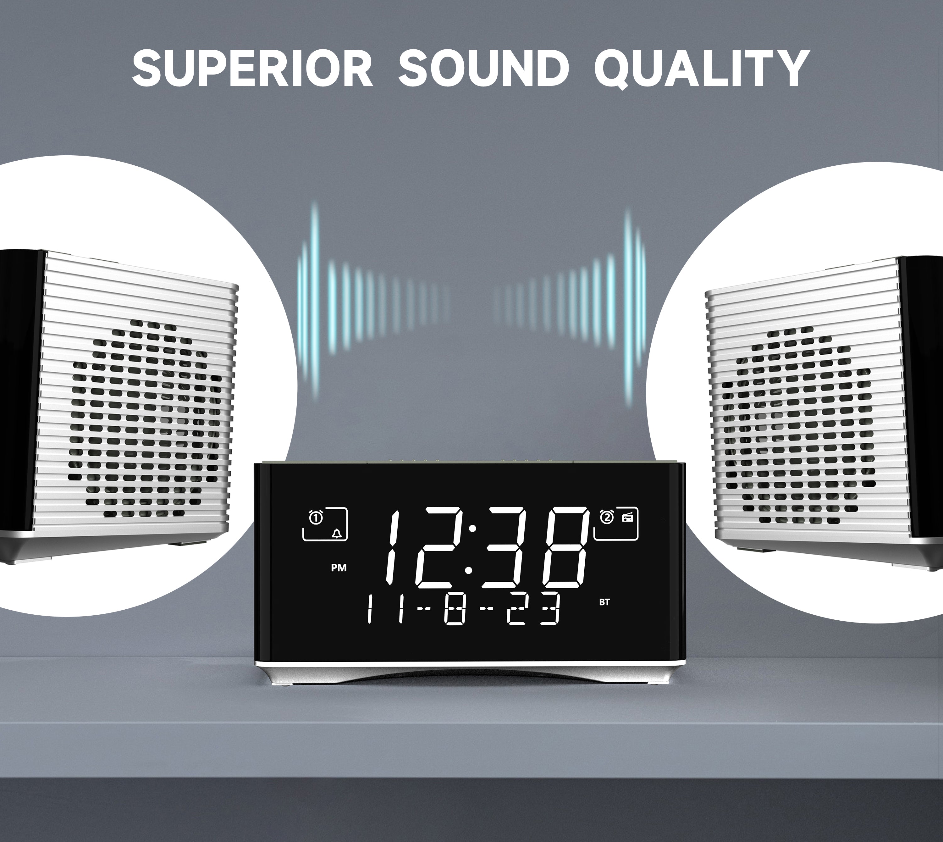 Alarm Clock with DAB&FM Radio USB Charging Port, Bluetooth Stereo Speaker, Headphone Jack, Dual Alarm, Snooze, Dimmable LCD Display iTOMA 3501D