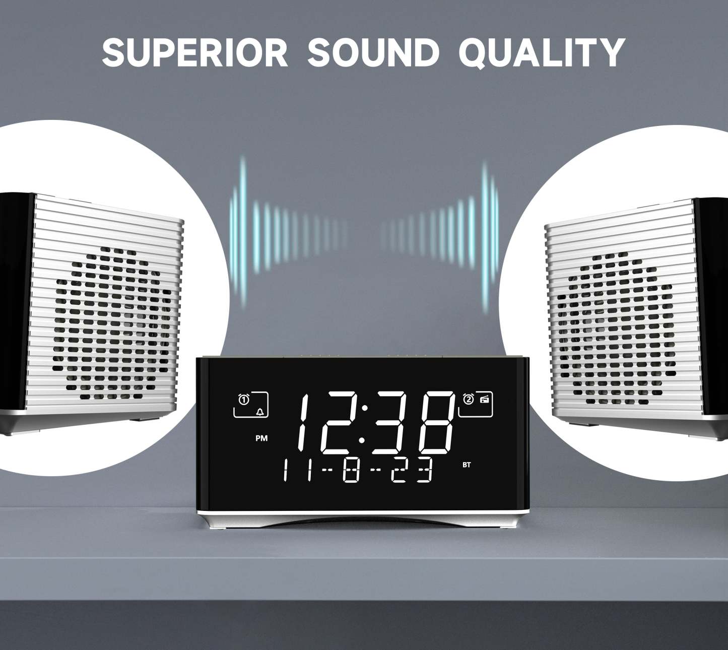 Alarm Clock with DAB&FM Radio USB Charging Port, Bluetooth Stereo Speaker, Headphone Jack, Dual Alarm, Snooze, Dimmable LCD Display iTOMA 3501D