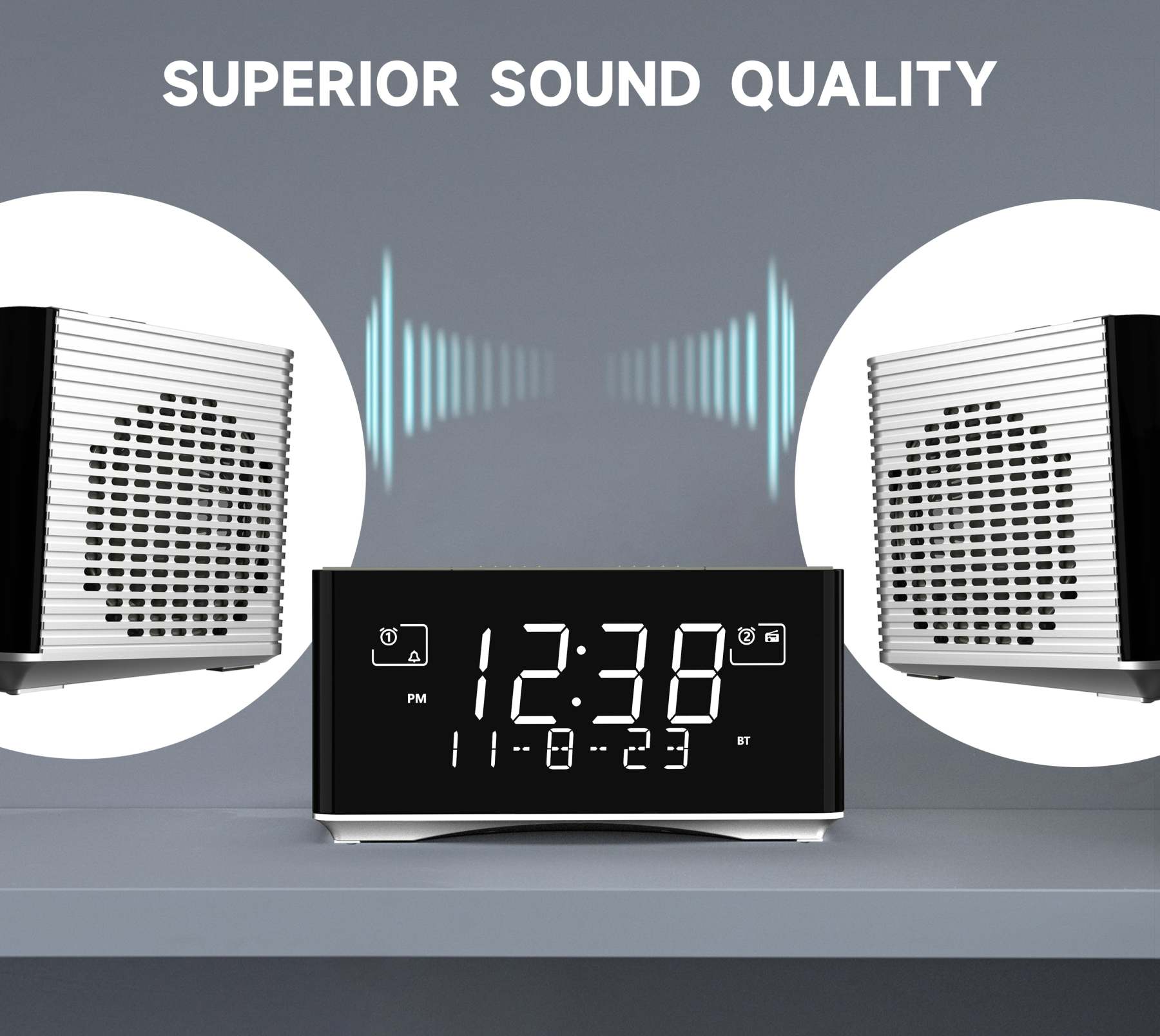 Alarm Clock with DAB&FM Radio USB Charging Port, Bluetooth Stereo Speaker, Headphone Jack, Dual Alarm, Snooze, Dimmable LCD Display iTOMA 3501D
