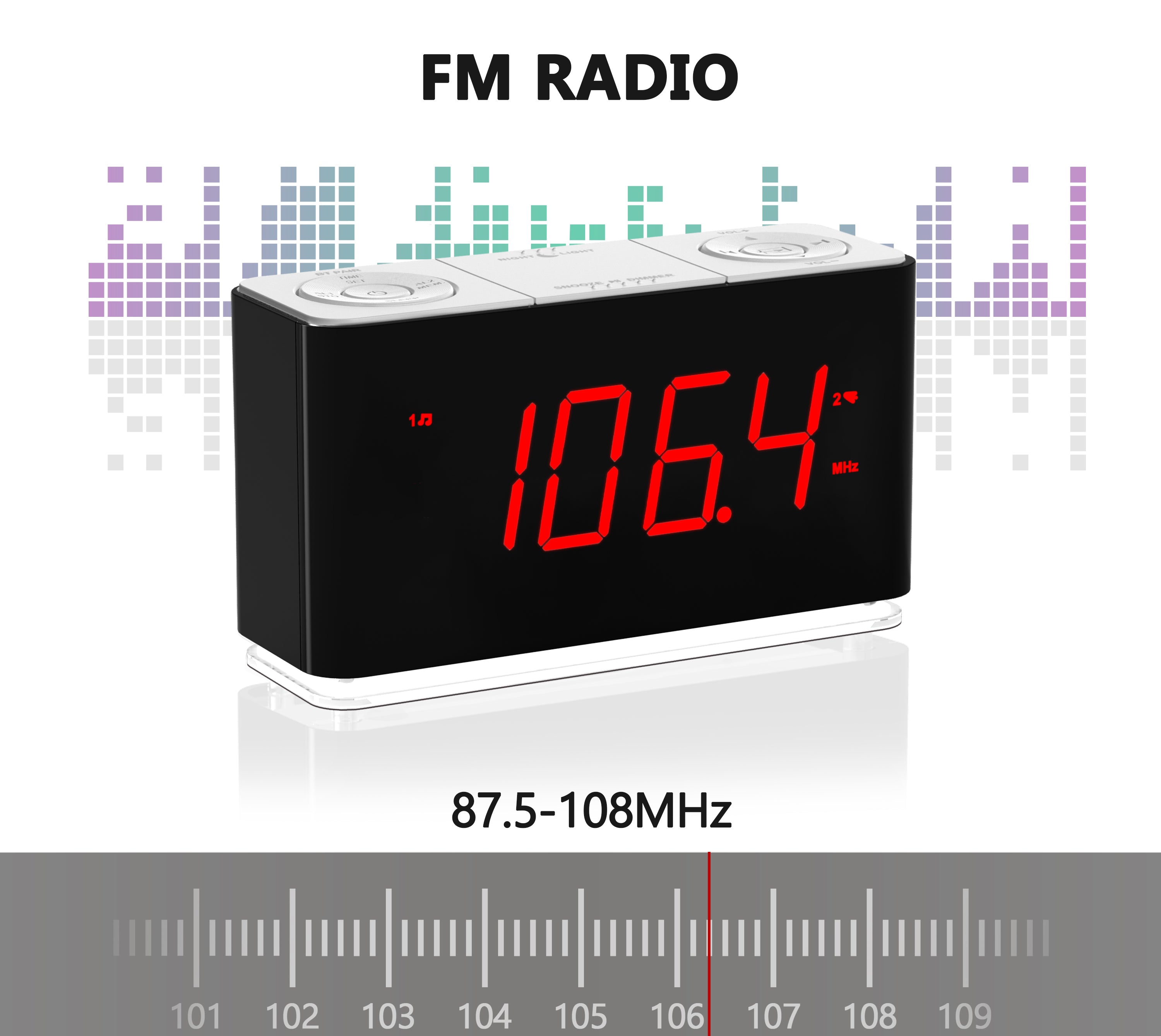 Digital iTOMA Alarm Clock Radio with wireless connection, Dual Alarm, Dimmable LED Display, 16 Levels Volume, FM Radio with Sleep Timer, Nightlight, Snooze, 12/24H iTOMA 507U