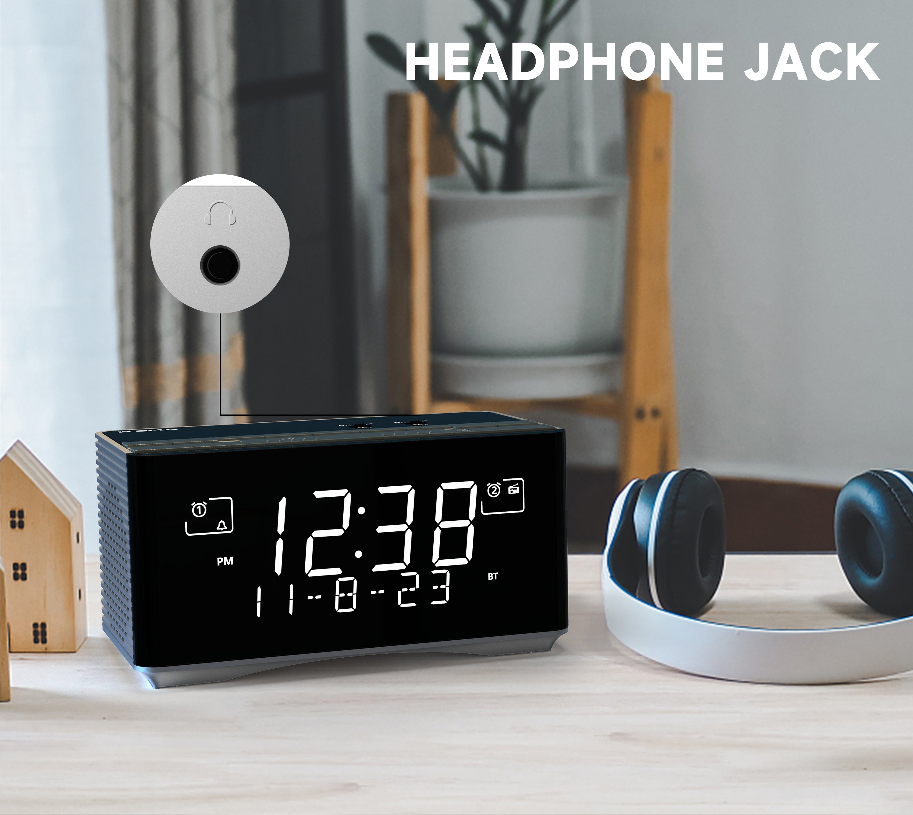 Alarm Clock with DAB&FM Radio USB Charging Port, Bluetooth Stereo Speaker, Headphone Jack, Dual Alarm, Snooze, Dimmable LCD Display iTOMA 3501D