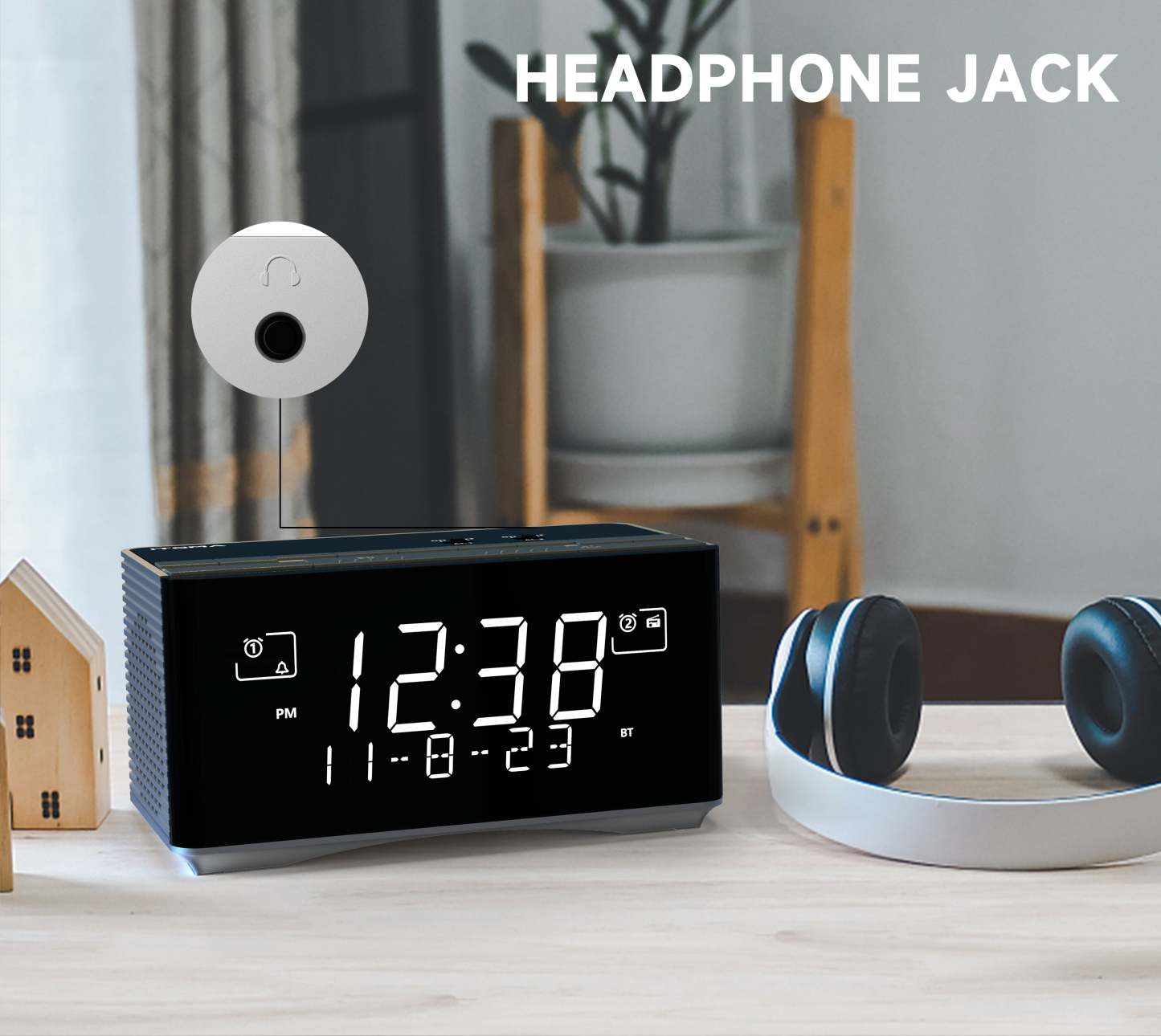 Alarm Clock with DAB&FM Radio USB Charging Port, Bluetooth Stereo Speaker, Headphone Jack, Dual Alarm, Snooze, Dimmable LCD Display iTOMA 3501D