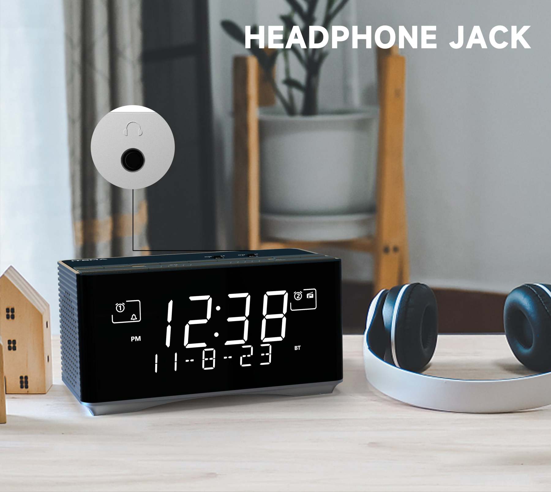 Alarm Clock with DAB&FM Radio USB Charging Port, Bluetooth Stereo Speaker, Headphone Jack, Dual Alarm, Snooze, Dimmable LCD Display iTOMA 3501D