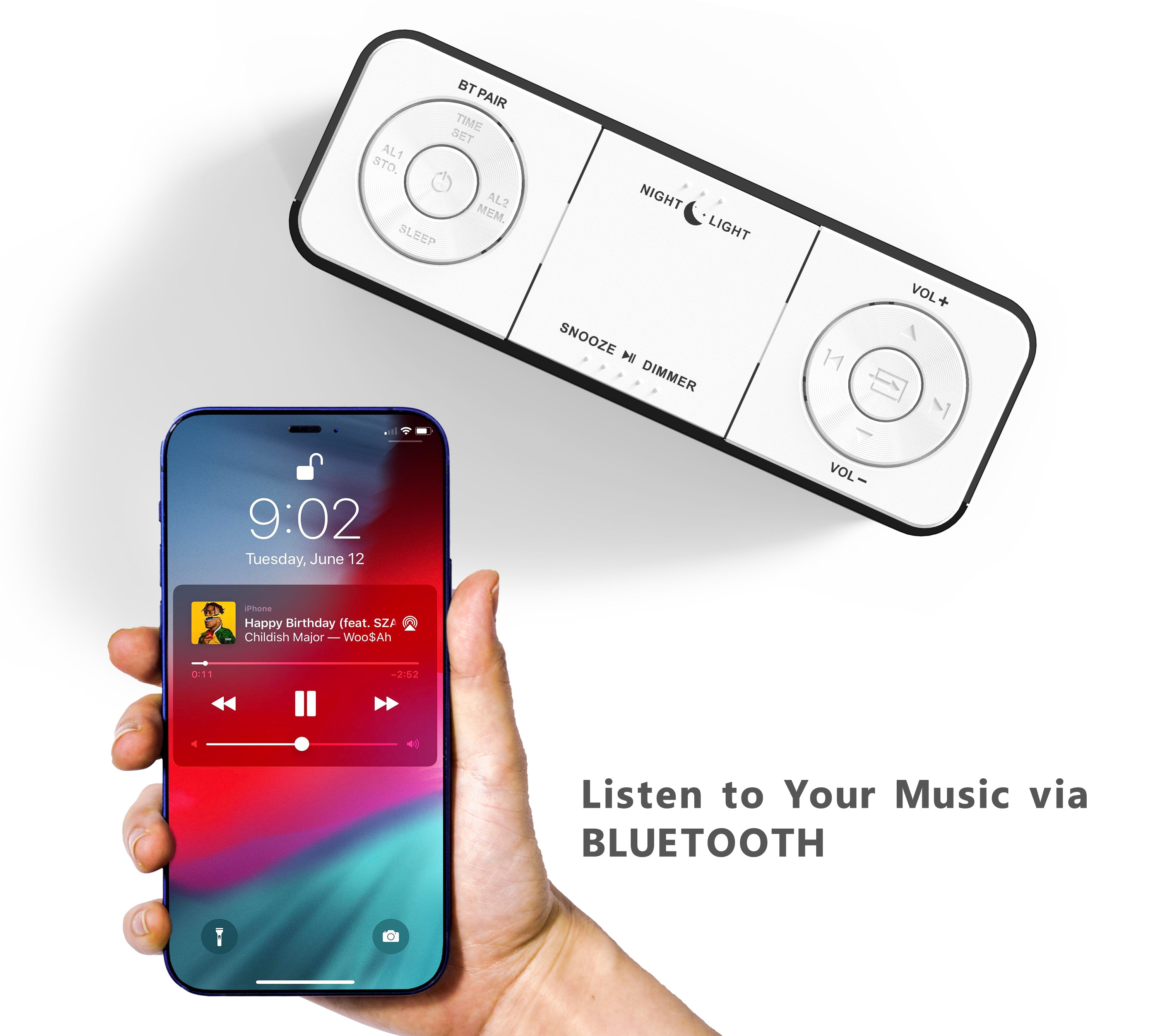 Digital iTOMA Alarm Clock Radio with wireless connection, Dual Alarm, Dimmable LED Display, 16 Levels Volume, FM Radio with Sleep Timer, Nightlight, Snooze, 12/24H iTOMA 507U