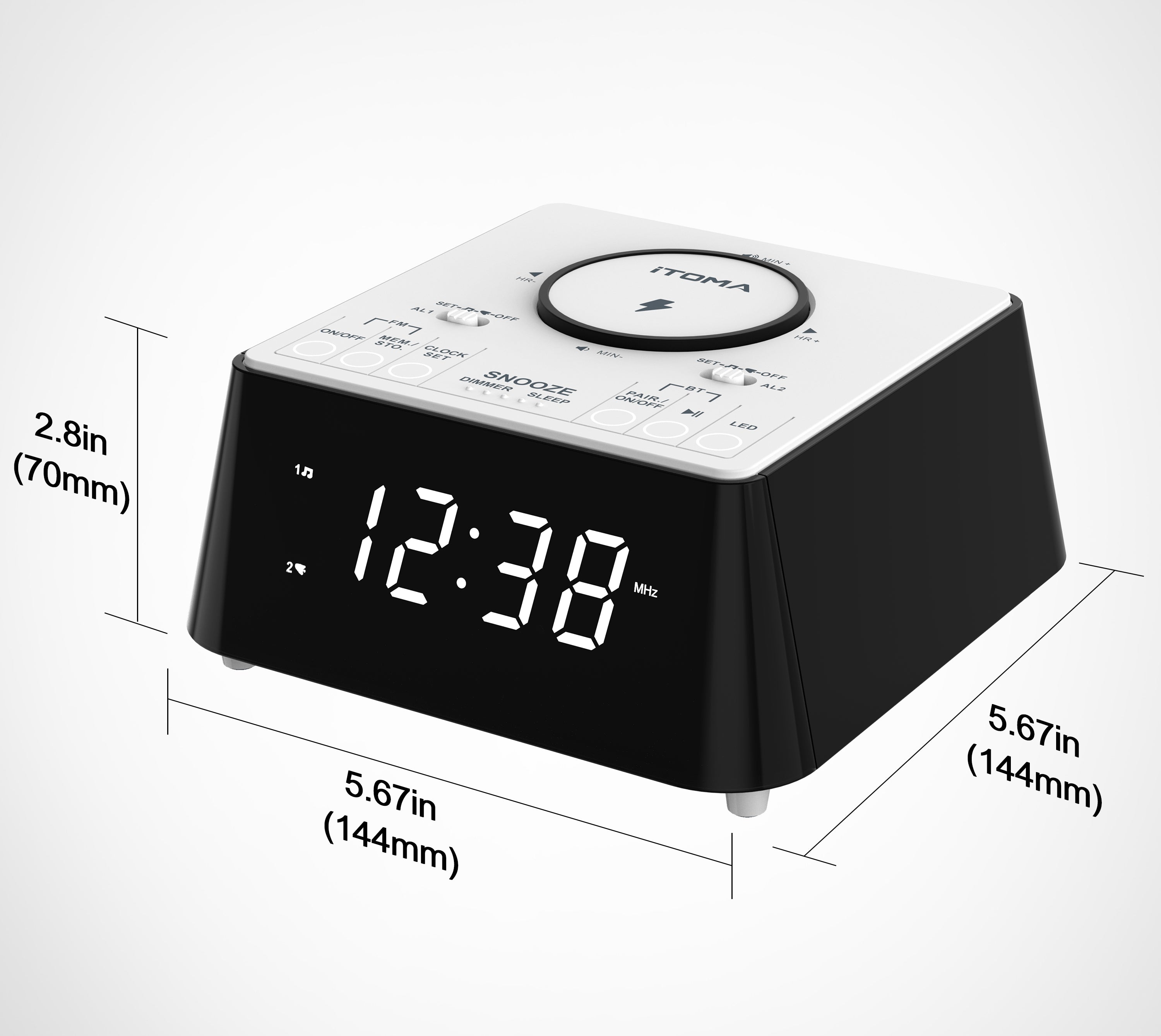 Bedside Wireless Charging Alarm Clock Radio with Bluetooth Speaker,FM Radio-ITOMA
