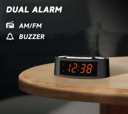 Digital iTOMA AM/FM Alarm Clock Radio with Dual Alarm, Sleep Timer & Snooze Functions, Orange LED Display, 4-Level Dimming Option 3301