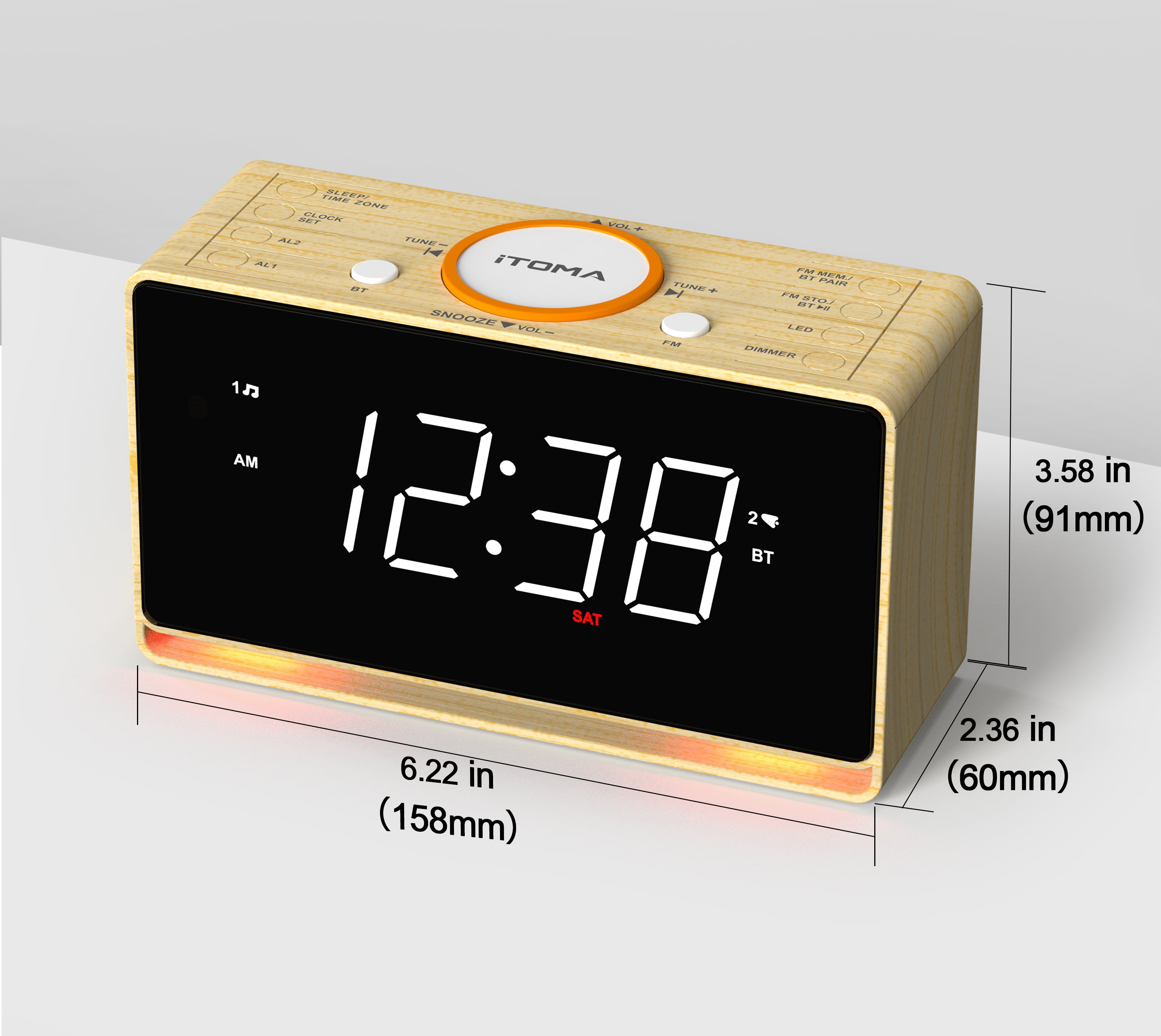 Digital Alarm Clock Radio, 1.4" White LED Display Clock with Bluetooth, FM Radio, Dual Alarm, Sleep Timer, Snooze, Auto & Manual Dimmer, USB Charger and Night Light iTOMA 718