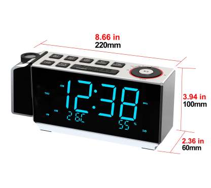Digital Projection Alarm Clock with FM Radio, USB Charging, 1.8'' LED Display, Night Light, Dual Alarm, Snooze, Dimmer Control, Bedside Clock Radio iTOMA 509