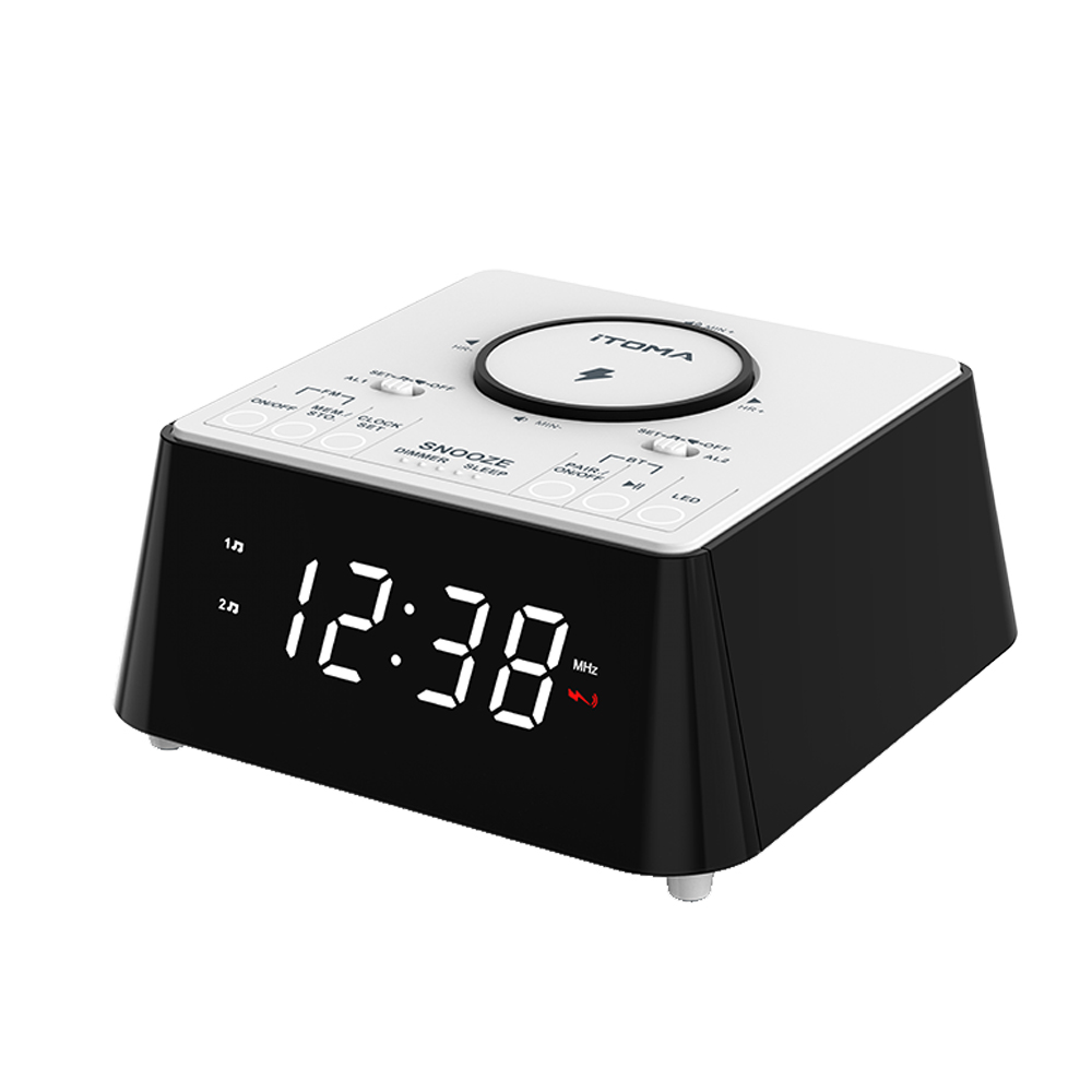 Bedside Wireless Charging Alarm Clock Radio with Bluetooth Speaker,FM Radio-ITOMA