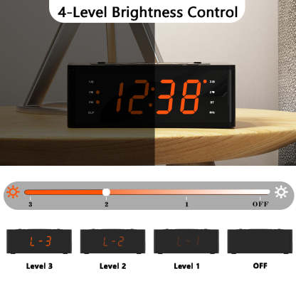 Bedroom Digital Alarm clock with FM radio, Bluetooth, Dimmable LED display screen, sleep timer, adjustable volume, dual alarm clock with on/off button, bedside alarm clock for adults, the elderly and children iTOMA 515