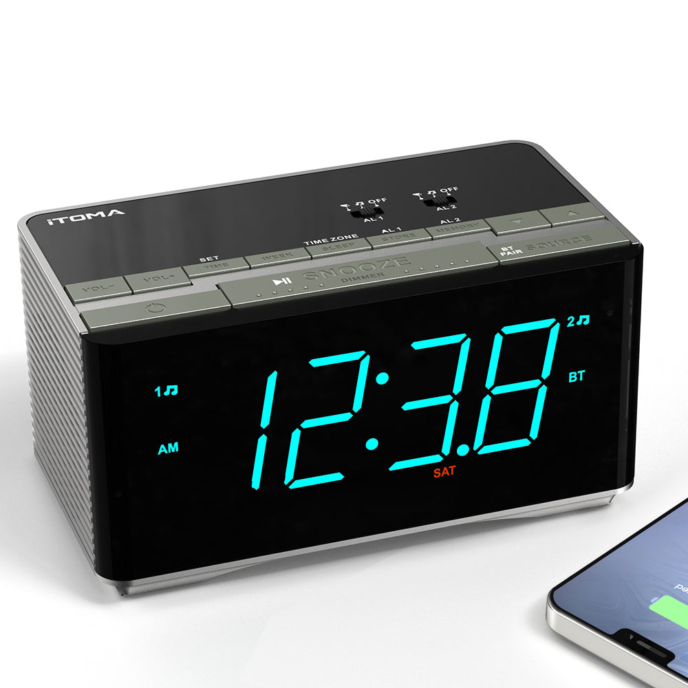 Digital Alarm Clock Radio-Bluetooth Stereo Speakers,FM Radio,Dual Alarm,Snooze,Brightness Dimmer,USB Charging, Alarm Clock for Bedroom Office iTOMA 3501S