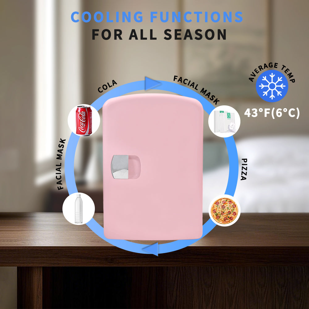 Mini Fridge 4L K4206 Pink, 4 Liter/6 Can Portable Cooler Personal Refrigerator for Skin Care, Cosmetics, Beverage, Food,100% Freon-Free Eco Friendly for Bedroom, Office, Dorm