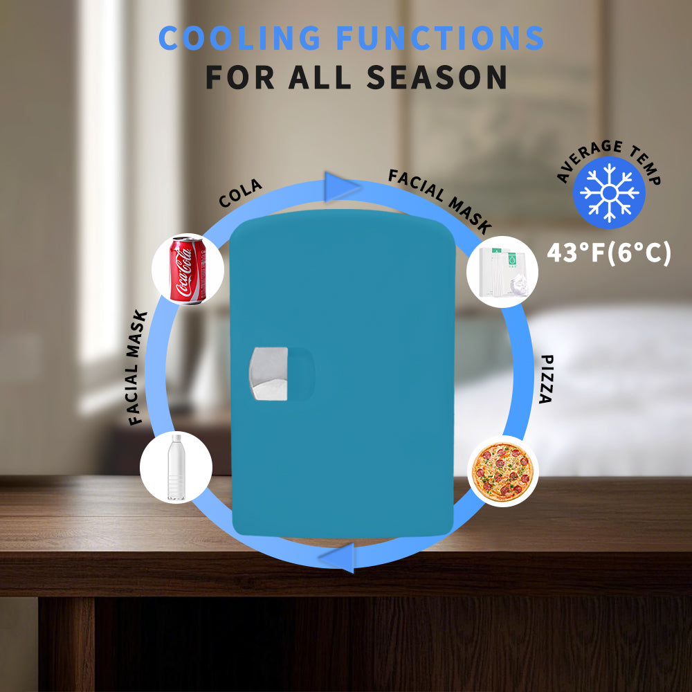 Mini Fridge 4L K4207 Cyan, 4 Liter/6 Can Portable Cooler Personal Refrigerator for Skin Care, Cosmetics, Beverage, Food,100% Freon-Free Eco Friendly for Bedroom, Office, Dorm