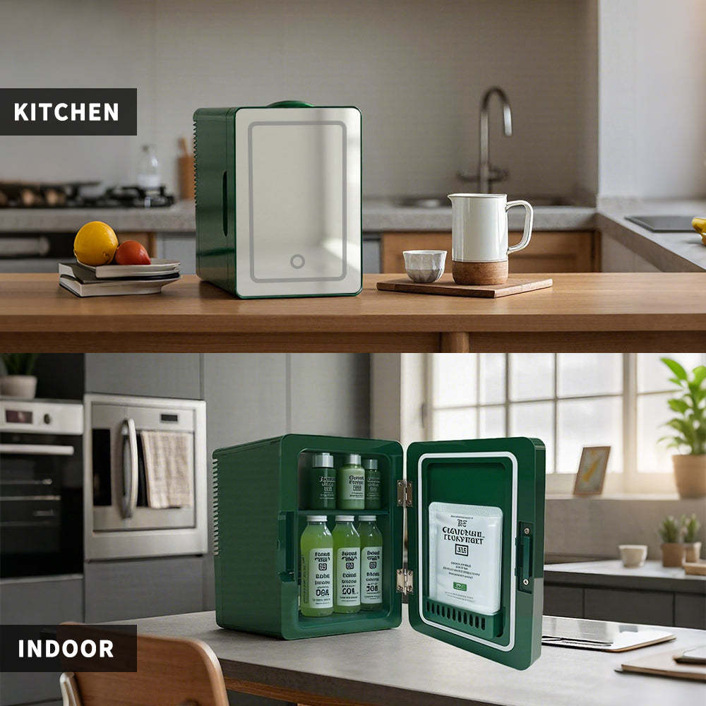 Mini Skincare Fridge with LED Mirror 6L K6104, 6Liter/6 Cans Cooler and Warmer for Makeup, Cosmetic, Beauty, Food, Medicine Portable Small Refrigerator 100% Freon-Free Eco Friendly for Bedroom, Nursery, Office, Camp and Car