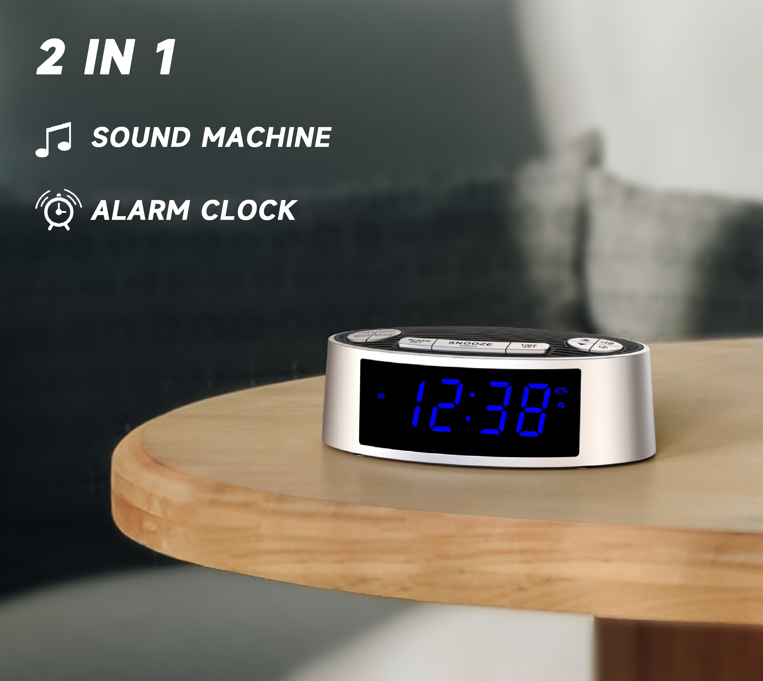 White Noise Machine with Alarm Clock, 20 Soothing Sounds, Wake to Vibration or Buzzer, Snooze, Dimmer Control, Timer and Memory Function for Home Travel iTOMA 301