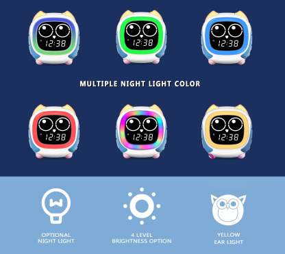 Kids Alarm Clock Addo,Sunrise/Sunset Simulation Bedside Lamp, Grow Children's Clock Trainer and Bluetooth Music Player,White Noise Sleep Sounds Wake Up Clock Owl iTOMA 912