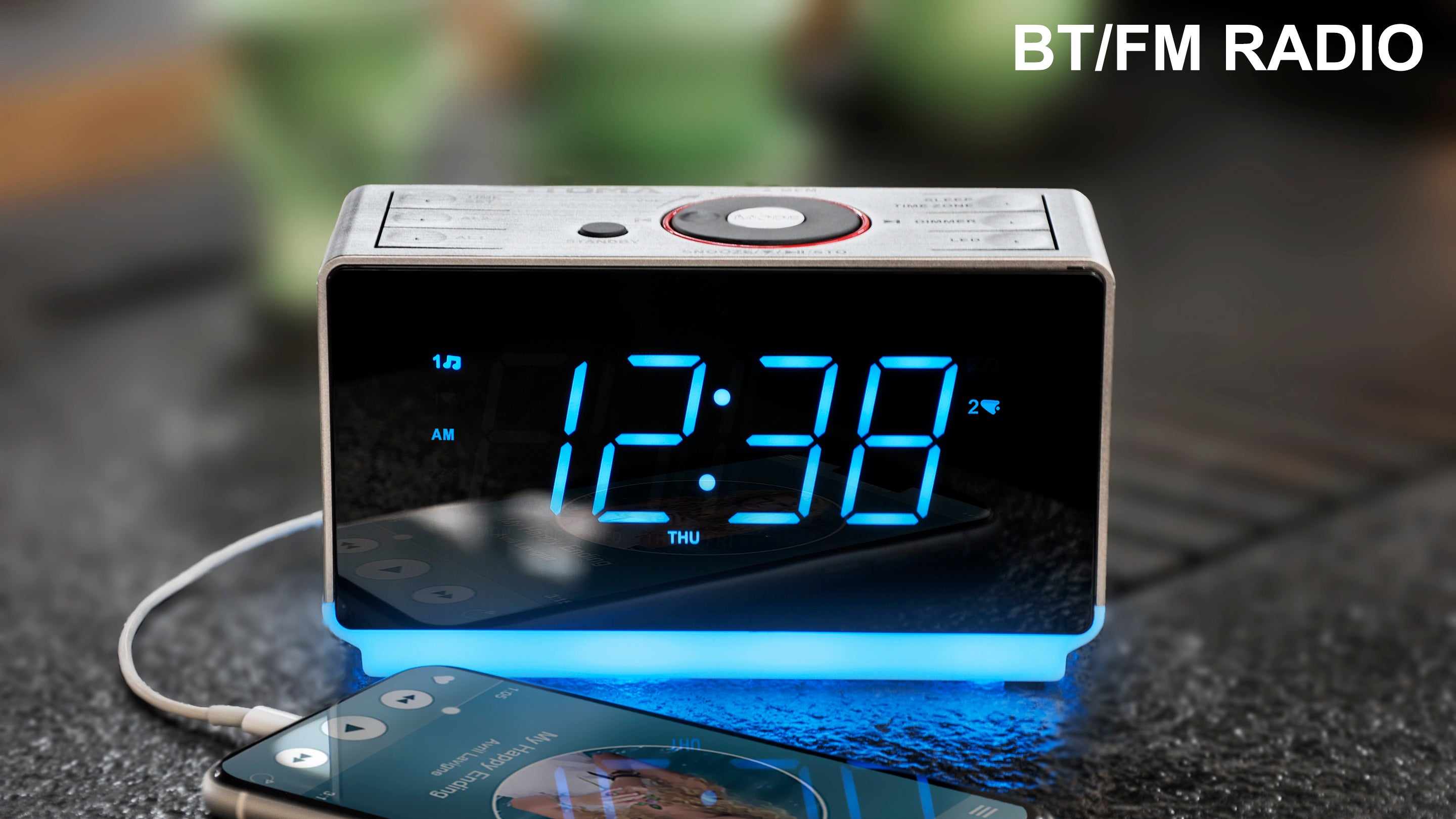 Digital Alarm Clock Radio with Bluetooth Speaker, FM Radio, Dual Alarm with Snooze, Large LED Display, Dimmer Control, Headphone,USB Charging Output and Night Light iTOMA 708