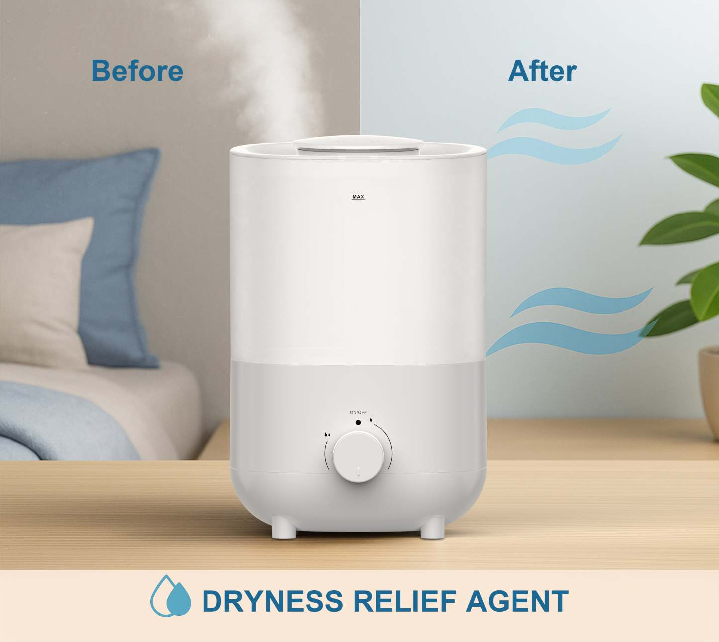 iTOMA 2L White Humidifier - One-Touch Operation, 360° Adjustable Mist, Ultrasonic Quiet for Bedroom & Office