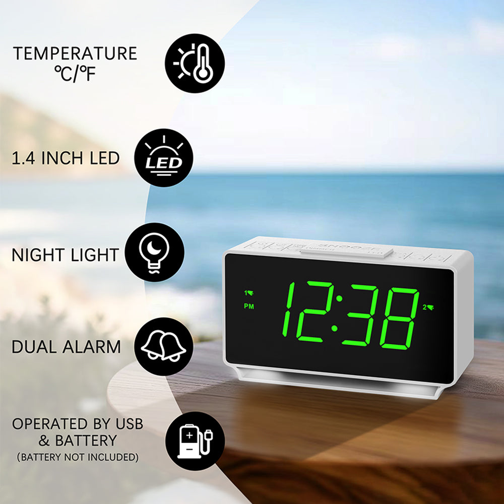 Digital iTOMA 222 Alarm Clock, Dual Alarms with Temperature Display, Snooze,12/24Hr, Night Light and Adjustable Volume, Dimmable, Battery Backup, Portable Small LED Clocks for Bedroom