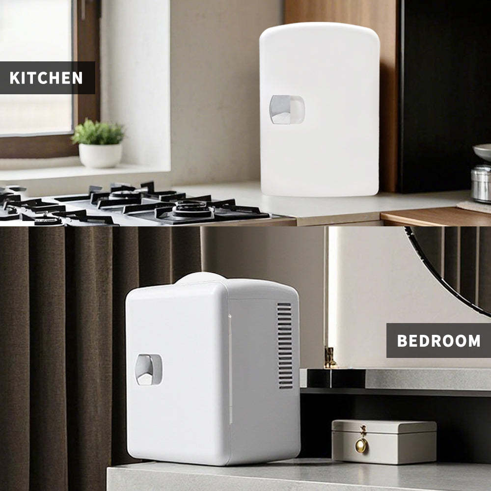 Mini Fridge 4L K4201 White, 4 Liter/6 Can Portable Cooler Personal Refrigerator for Care, Cosmetics, Beverage, Food,100% Freon-Free Eco Friendly for Bedroom, Office, Dorm