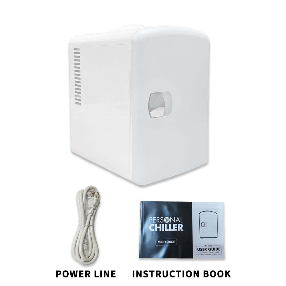 Mini Fridge 4L K4201 White, 4 Liter/6 Can Portable Cooler Personal Refrigerator for Care, Cosmetics, Beverage, Food,100% Freon-Free Eco Friendly for Bedroom, Office, Dorm