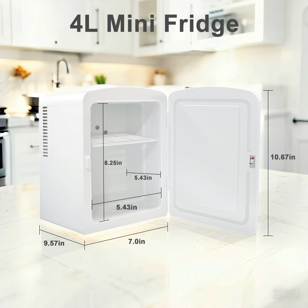Mini Fridge 4L K4201 White, 4 Liter/6 Can Portable Cooler Personal Refrigerator for Care, Cosmetics, Beverage, Food,100% Freon-Free Eco Friendly for Bedroom, Office, Dorm
